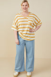 HY9286 Honey Womens Relaxed Fit Marled Striped Raw Edge Knit T Shirt Back