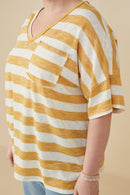 HY9286W Honey Plus Relaxed Fit Marled Striped Raw Edge Knit T Shirt Gif