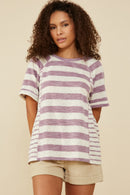Mixed Marled Stripe Relaxed Fit Knit T Shirt