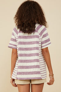 Mixed Marled Stripe Relaxed Fit Knit T Shirt