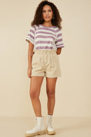 Mixed Marled Stripe Relaxed Fit Knit T Shirt
