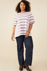 Mixed Marled Stripe Relaxed Fit Knit T Shirt