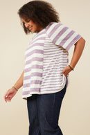 Mixed Marled Stripe Relaxed Fit Knit T Shirt
