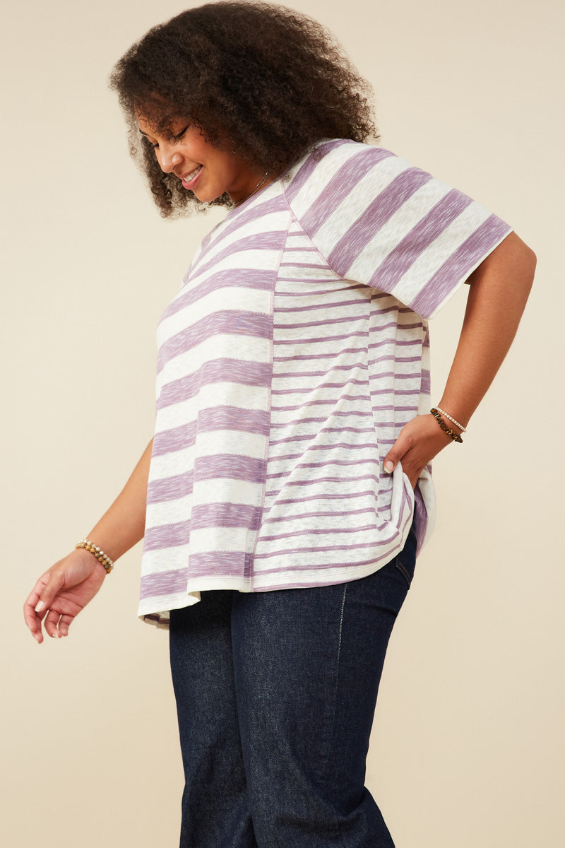 Mixed Marled Stripe Relaxed Fit Knit T Shirt