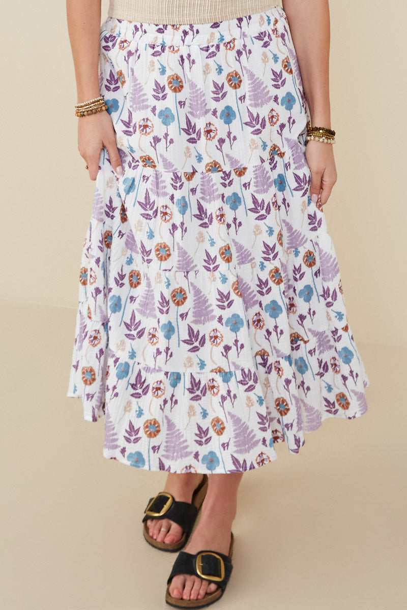 Botanical Print Tiered Gauze Skirt