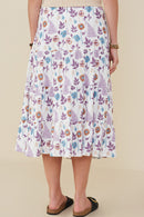 HY9292 Lavender Mix Womens Botanical Print Tiered Gauze Skirt Side