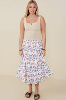 HY9292 Lavender Mix Womens Botanical Print Tiered Gauze Skirt Back