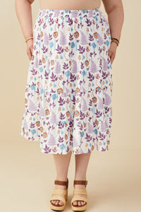 HY9292 Lavender Mix Womens Botanical Print Tiered Gauze Skirt Full Body
