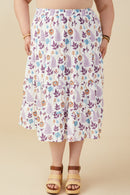 HY9292 Lavender Mix Womens Botanical Print Tiered Gauze Skirt Full Body