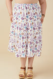 HY9292 Lavender Mix Womens Botanical Print Tiered Gauze Skirt Full Body