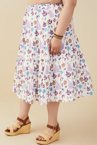 HY9292W Lavender Mix Plus Botanical Print Tiered Gauze Skirt Gif