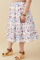 HY9292W Lavender Mix Plus Botanical Print Tiered Gauze Skirt Gif