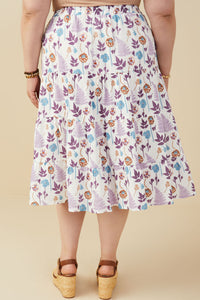 HY9292W Lavender Mix Plus Botanical Print Tiered Gauze Skirt Front