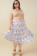 HY9292W Lavender Mix Plus Botanical Print Tiered Gauze Skirt Side