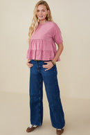 HY9299 Mauve Womens Washed Drop Shoulder Peplum Knit Top Gif