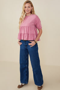 HY9299 Mauve Womens Washed Drop Shoulder Peplum Knit Top Gif