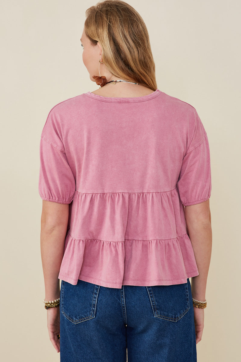 HY9299 Mauve Womens Washed Drop Shoulder Peplum Knit Top Side