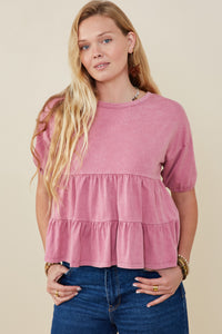 HY9299 Mauve Womens Washed Drop Shoulder Peplum Knit Top Back