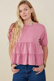 HY9299 Mauve Womens Washed Drop Shoulder Peplum Knit Top Back