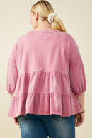 HY9299W Mauve Plus Washed Drop Shoulder Peplum Knit Top Full Body