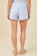 HY9304 Blue Womens Eyelet Lace Striped Buttoned Shorts Side