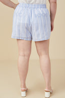 HY9304W Blue Plus Eyelet Lace Striped Buttoned Shorts Gif