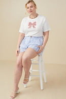 HY9304W Blue Plus Eyelet Lace Striped Buttoned Shorts Side