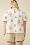 HY9317W Off White Plus Daisy Embroidered Puff Sleeve Top Full Body