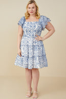 HY9319 Blue Womens Eyelet Embroidered Scalloped Ruffle DressFront