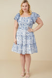 HY9319 Blue Womens Eyelet Embroidered Scalloped Ruffle Dress Back