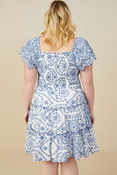 HY9319 Blue Womens Eyelet Embroidered Scalloped Ruffle DressGif