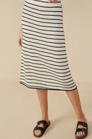 HY9327 Oatmeal Womens Contrast Piped Textured Stripe Knit Skirt Front