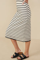 HY9327 Oatmeal Womens Contrast Piped Textured Stripe Knit Skirt Gif