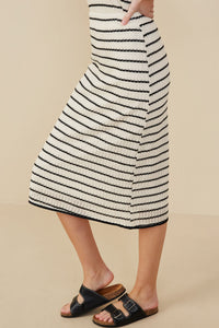 HY9327 Oatmeal Womens Contrast Piped Textured Stripe Knit Skirt Gif