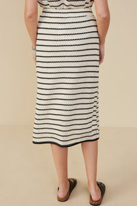 HY9327 Oatmeal Womens Contrast Piped Textured Stripe Knit Skirt Side