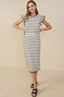 HY9327 Oatmeal Womens Contrast Piped Textured Stripe Knit Skirt Back