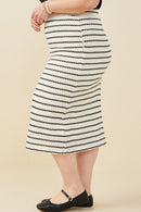 HY9327 Oatmeal Womens Contrast Piped Textured Stripe Knit Skirt Full Body