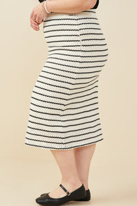 HY9327 Oatmeal Womens Contrast Piped Textured Stripe Knit Skirt Full Body