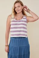 HY9333 Light Blue Womens Heathered Stripe Knit Tank Front