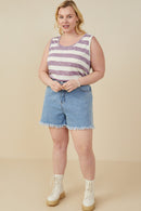 HY9333W Light Blue Plus Heathered Stripe Knit Tank Gif