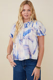 Watercolor Print Ruffle Detail Smocked Top