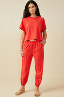 HY9358 Black Womens Washed Short Sleeve Knit Sweatshirt Gif