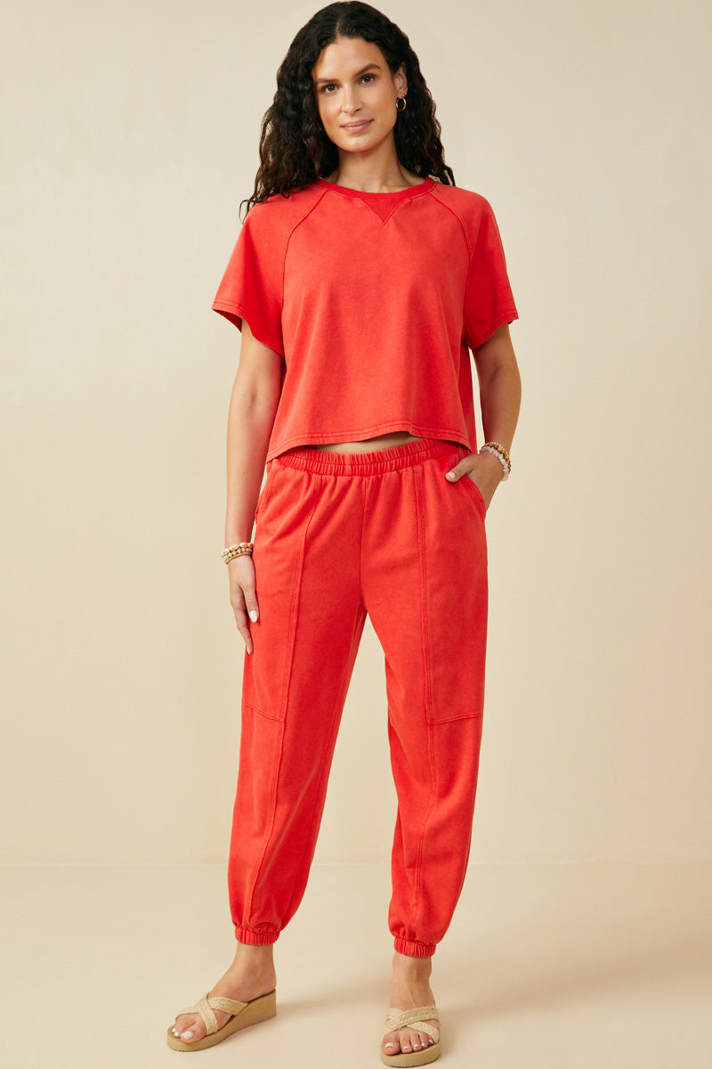 HY9358 Black Womens Washed Short Sleeve Knit Sweatshirt Gif