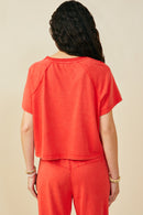 HY9358 Black Womens Washed Short Sleeve Knit Sweatshirt Detail