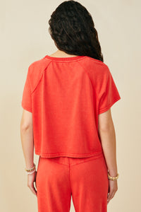 HY9358 Black Womens Washed Short Sleeve Knit Sweatshirt Detail