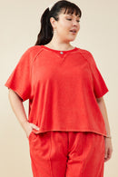 HY9358W Black Plus Washed Short Sleeve Knit Sweatshirt Front