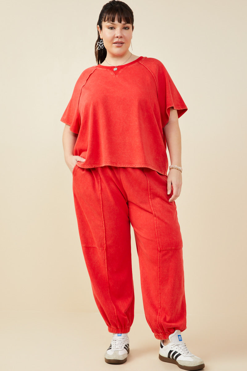 HY9358W Black Plus Washed Short Sleeve Knit Sweatshirt Gif