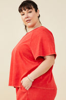 HY9358W Black Plus Washed Short Sleeve Knit Sweatshirt Full Body