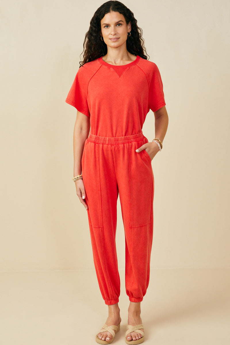 HY9359 Black Womens Washed Paneled Knit Joggers Back