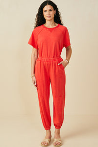 HY9359 Black Womens Washed Paneled Knit Joggers Back